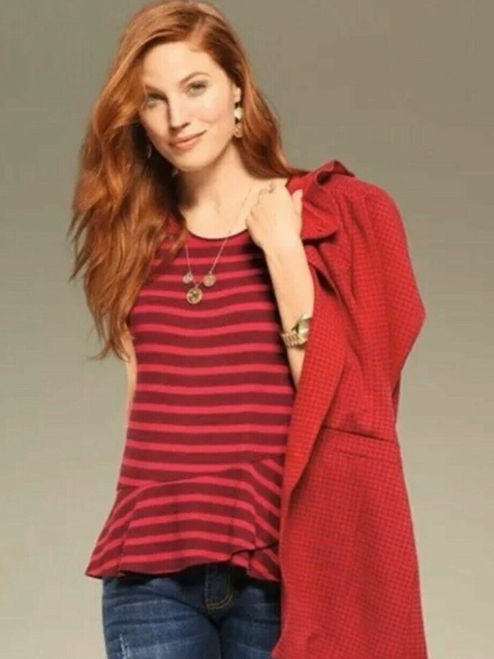 Cabi #3631 Sweet Talk Tee Short-Sleeve Red Stripe Medium